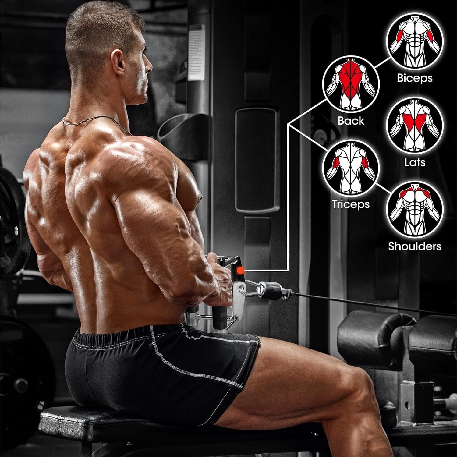 Cable Machine Attachment, Double D Handle & Tricep Rope Cable Attachment, Weight Machine Accessories Load 880 LB for Home Gym